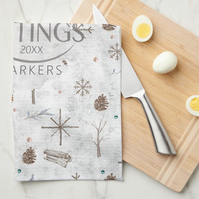 Linge De Cuisine Boho Twigs & Pinecone Christmas ID986 (Quart Plié)