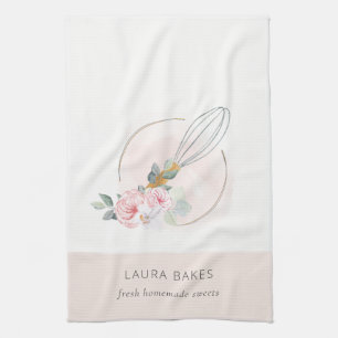 Linge De Cuisine Bois Whisk Blush Aquarelle Floral Chef Logo