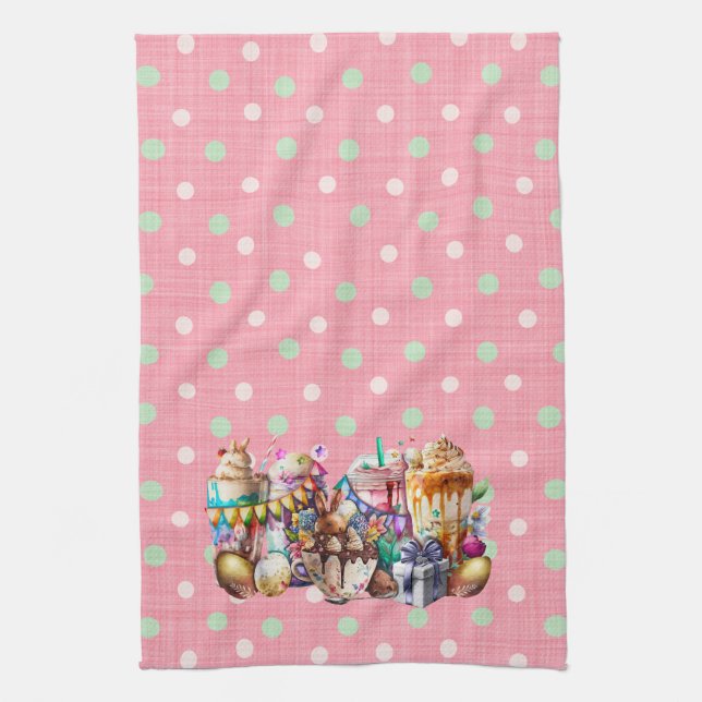 Linge De Cuisine Boissons de café chic Bunny de Pâques (Vertical)