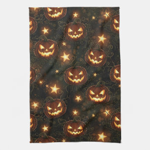 Linge De Cuisine Bokeh Halloween Sans Couture   Citrouille Illuminé
