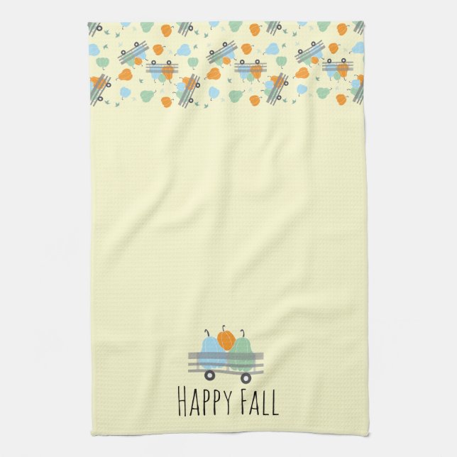 Linge De Cuisine Bon Citrouille Automne En Motif Wagon (Vertical)