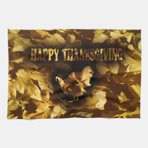Linge De Cuisine BON THANKSGIVING - Feuilles d'or et Turquie