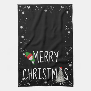Linge De Cuisine Bonhomme de neige joyeux Noël sur fond noir