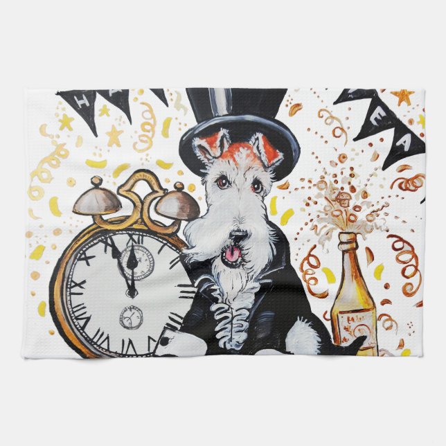 Linge De Cuisine Bonne année de Fox Terrier (Horizontal)