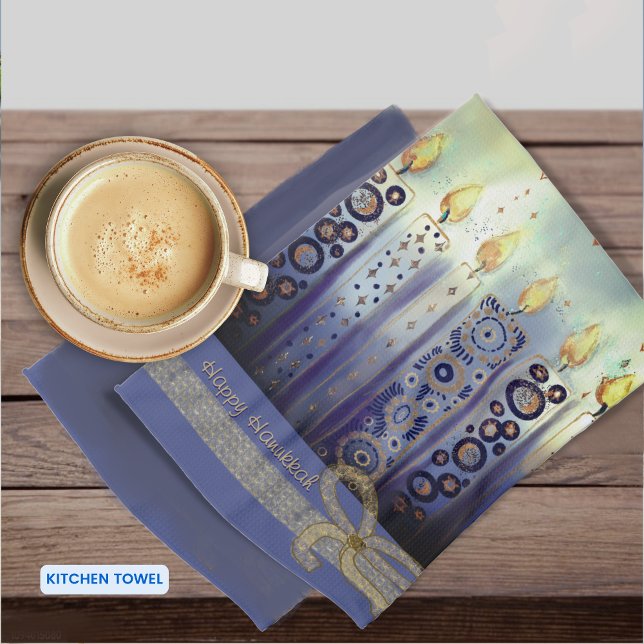 Linge De Cuisine Bonne Hanoukka Blue Candles (Happy Hanukkah Blue Candles Kitchen Towel)