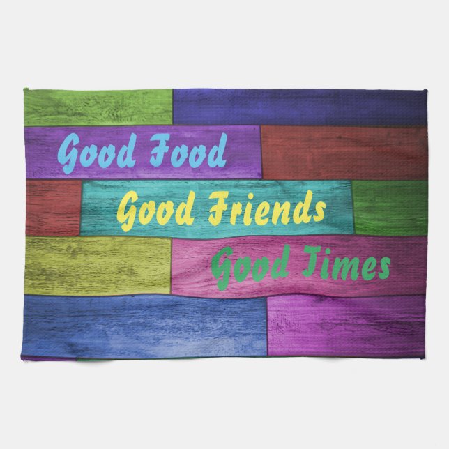 Linge De Cuisine Bonne nourriture, bons amis, bonnes périodes, bois (Horizontal)