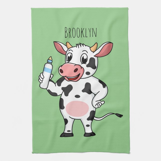 Linge De Cuisine Bonne vache avec dessin animé de biberon  (Vertical)