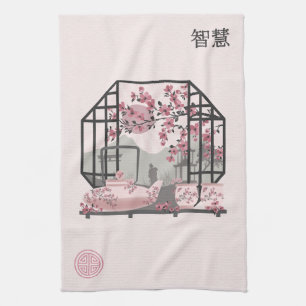 Linge De Cuisine Bonsai fleurs de cerisier rose design graphique as