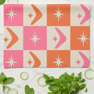 Linge De Cuisine Boomerangs à carreaux milieu du siècle rose et ora