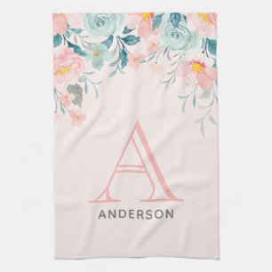 Linge De Cuisine Bordure florale rose et verte