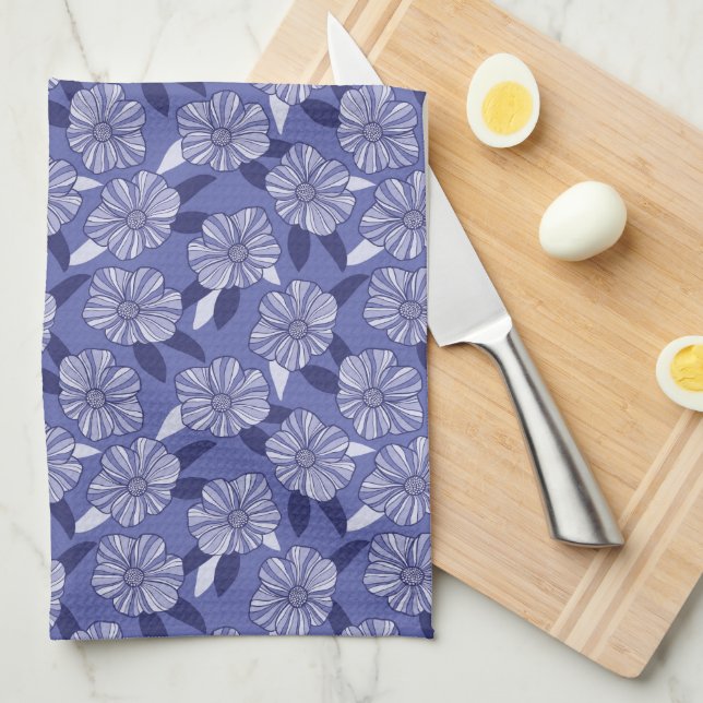 Linge De Cuisine Botanique Violet Floral Line Art (Quart Plié)
