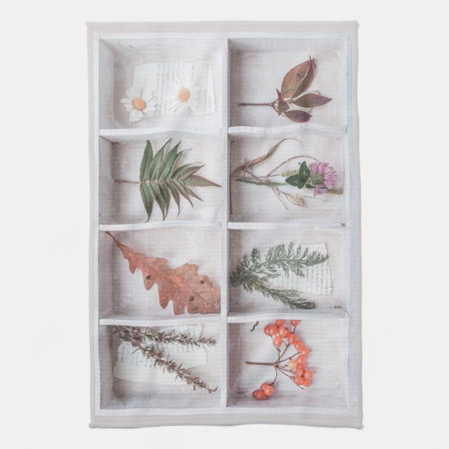 Linge De Cuisine Botanique White Shadow Box, Fleurs Feuilles Ferns (Vertical)