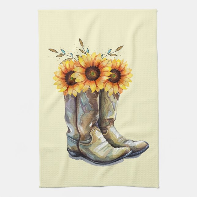 Linge De Cuisine Bottes rustiques Cowboy avec tournesol (Vertical)