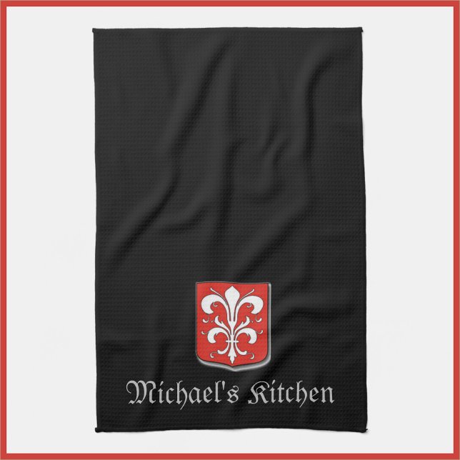 Linge De Cuisine Bouclier médiéval noir et rouge (Bookmark my store! https://www.zazzle.com/store/capricepetit)