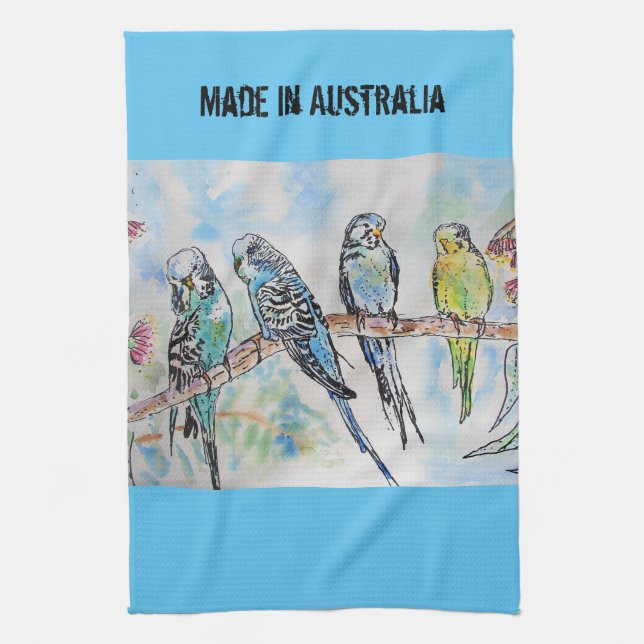 Linge De Cuisine Boudin Aquarelle Oiseau Cute Fabriqué En Australie (Vertical)