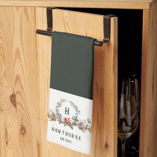 Linge De Cuisine Boughs de Noël Monogram (Pliage en tiers)