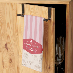 Linge De Cuisine Boulangerie Retro à rayures roses Personnalisées C