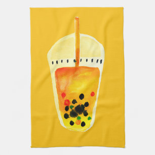 Linge De Cuisine Boule de thé boba aquarelle art
