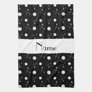 Linge De Cuisine Boules de golf noires nommées personnalisées