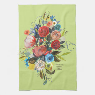 Linge De Cuisine Bouquet Aquarelle Douce Vert de Printemps Personna