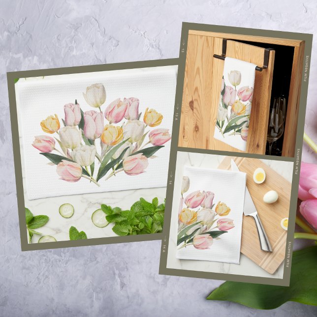 Linge De Cuisine Bouquet Aquarelle Pastel Tulip (Créateur téléchargé)