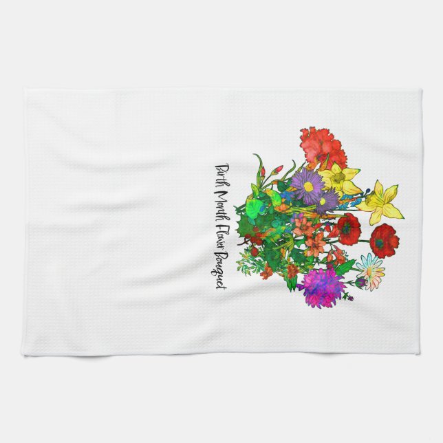 Linge De Cuisine Bouquet de fleurs de naissance mensuelles (Horizontal)