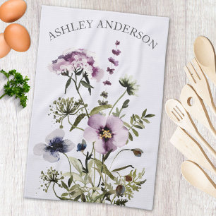 Linge De Cuisine Bouquet de fleurs sauvages violettes Floral aquare