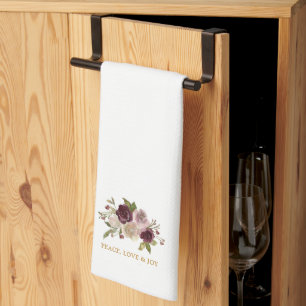 Linge De Cuisine Bouquet d'hiver Paix Amour et Joie Blanc de Fêtes