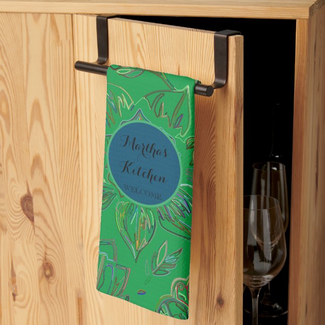 Linge De Cuisine Bouquet en fleurs Kelly Green (Pliage en tiers)