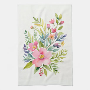 Linge De Cuisine Bouquet floral aquarelle du jardin rougissant
