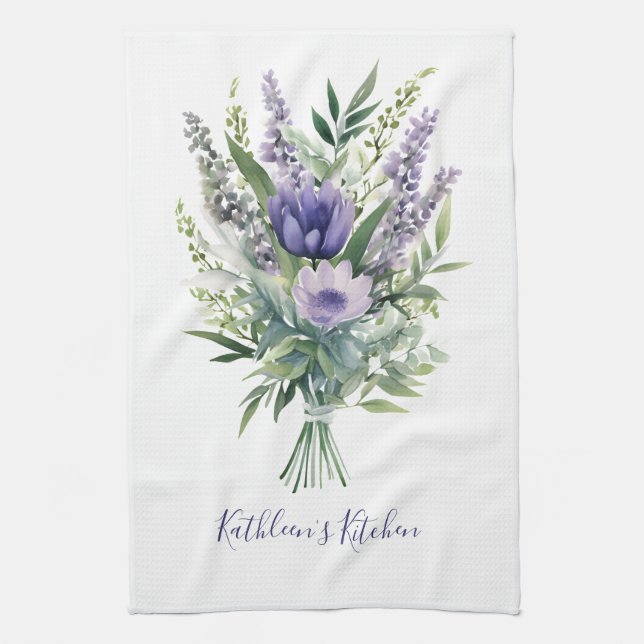 Linge De Cuisine Bouquet floral de verdure de fleurs violettes de l (Vertical)