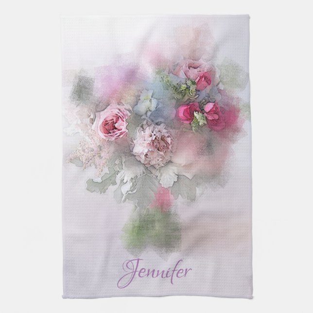 Linge De Cuisine Bouquet Rose personnalisé Floral moderne (Vertical)