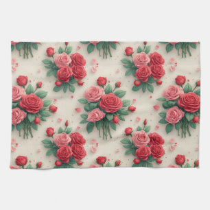 Linge De Cuisine Bouquets de roses roses et rouges élégants