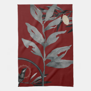 Linge De Cuisine Bourgogne riche et gris Feuilles d'aquarelle artis
