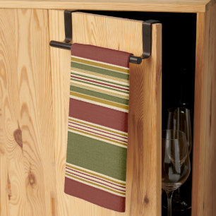 Linge De Cuisine Bourgogne rouge vert ocre jaune Motif