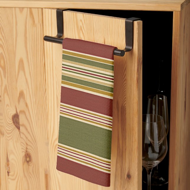 Linge De Cuisine Bourgogne rouge vert ocre jaune Motif (Pliage en tiers)