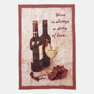 Linge De Cuisine Bouteilles de vin, raisins et verre de vin