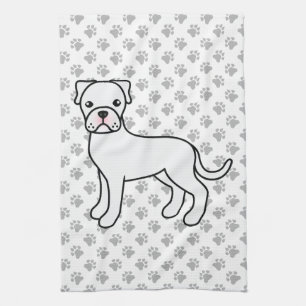 Linge De Cuisine Boxe blanche mignonne caricature chien & pattes