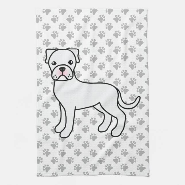 Linge De Cuisine Boxe blanche mignonne caricature chien & pattes (Vertical)