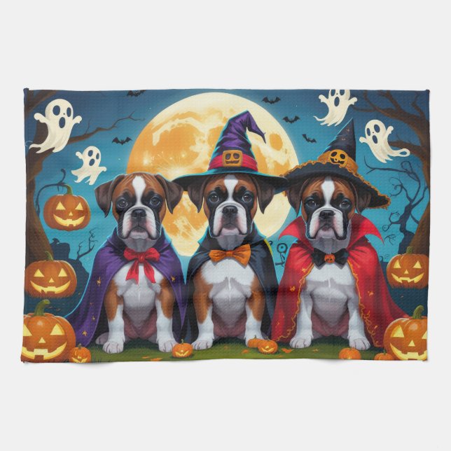Linge De Cuisine Boxer Chiens Citrouille Halloween Funny (Horizontal)