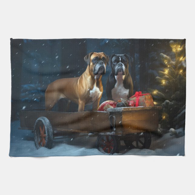 Linge De Cuisine Boxer Snowy Sleigh Décor de Noël (Horizontal)
