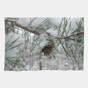 Linge De Cuisine Branche des pins neigeux Photographie de la nature