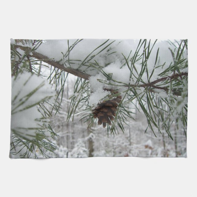 Linge De Cuisine Branche des pins neigeux Photographie de la nature (Horizontal)