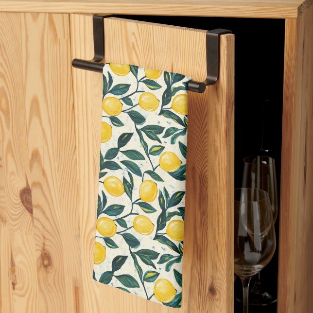 Linge De Cuisine Branches de citronnier jaune vif à deux tons (Pliage en tiers)