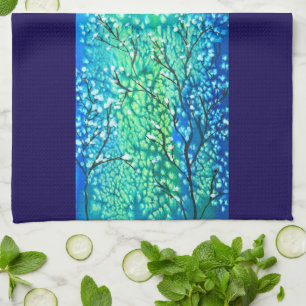 Linge De Cuisine Branches d'hiver à l'aquarelle Indigo & Sarcelle