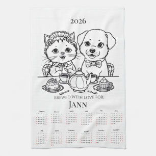 Linge De Cuisine Brassé avec amour Chat & Chien Calendrier de la se