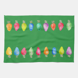 Linge De Cuisine Bright Christmas Watercolor lumières bulles plat