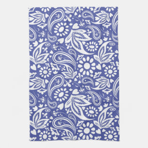 Linge De Cuisine Bright Classic Bleu et Blanc Paisley Design