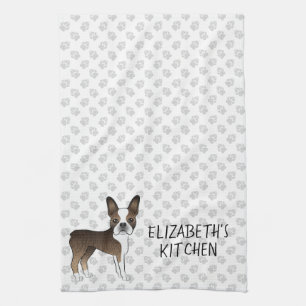 Linge De Cuisine Brindle Boston Terrier Cartoon Dog & Custom Text