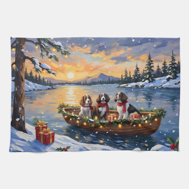 Linge De Cuisine Brittany Spaniel Christmas Boat Holiday (Horizontal)